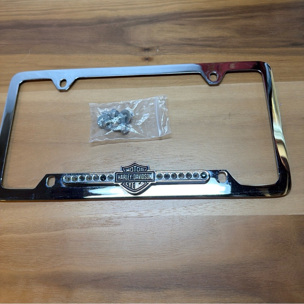 Vtg Harley Davidson Solid Brass Motorcycle Licenses Frame
